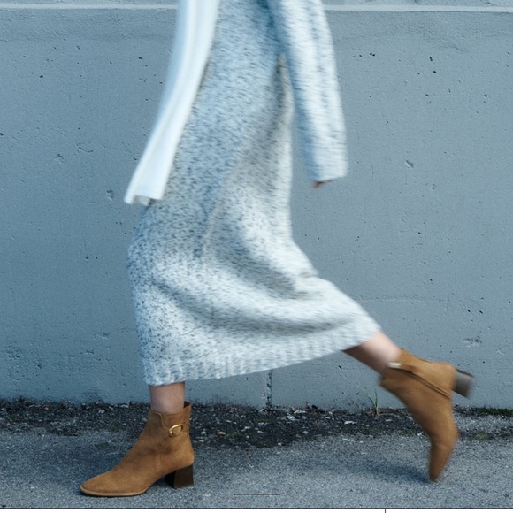 Zara block heel SUEDE leather ankle boots light brown NWT